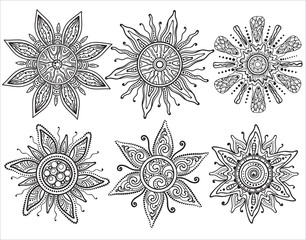 Set of vector beautiful ornate suns