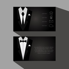 eps10 Vector black business cards with elegant suit and tuxedo