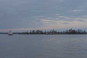 Naklejka premium Sunset time at Island in the Baltic sea near Helsinki city. Finland.