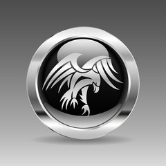 Black glossy chrome button - flying eagle