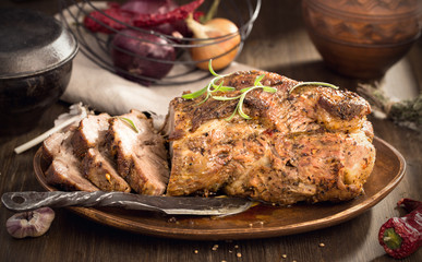 Sliced roasted pork rustic