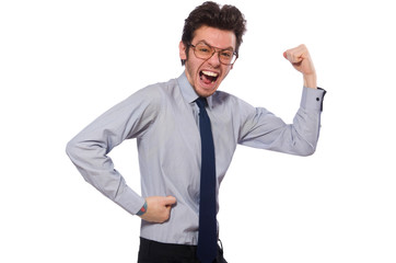 Young employee isolated on white