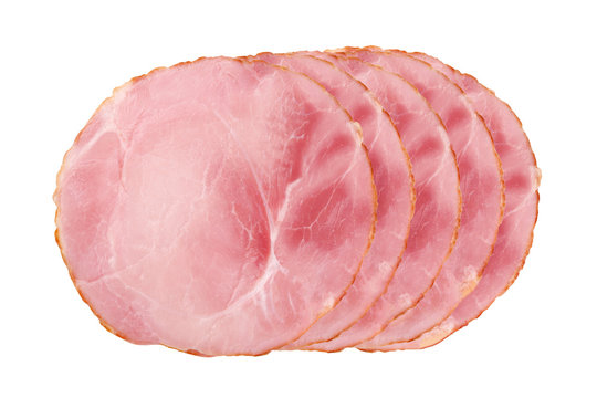 Sliced smoked ham isolated on white background