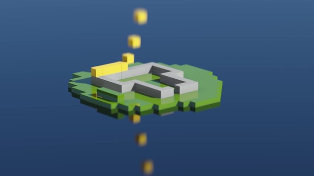 Animated construction (building) of cartoon block house toy. Falling blocks. Realistic plastic. Reflecting floor.