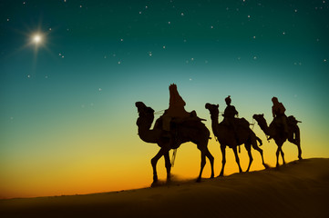 Three Wise Men Camel Travel Desert Bethlehem Concept