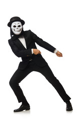 Man with scary mask isolated on white