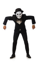 Man with scary mask isolated on white