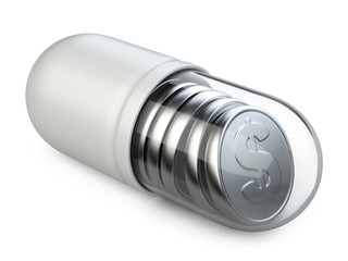 Medical transparent capsule with a silver coins.