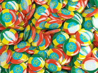 Obraz premium Background with round pins with flag of ethiopia
