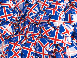 Background with round pins with flag of iceland