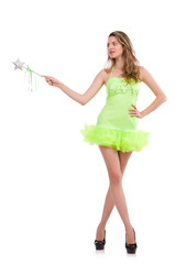 Fairy in light charming dress isolated on white