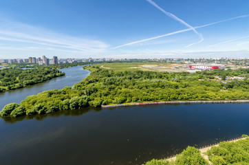 View of the Moscow park and the river in the summer
