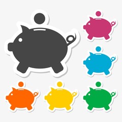Piggy bank icons stickers set 