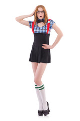 Schoolgirl isolated on the white