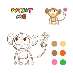 Coloring book with cartoon monkey. Vector image.
