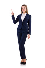 Businesswoman in blue suit isolated on white