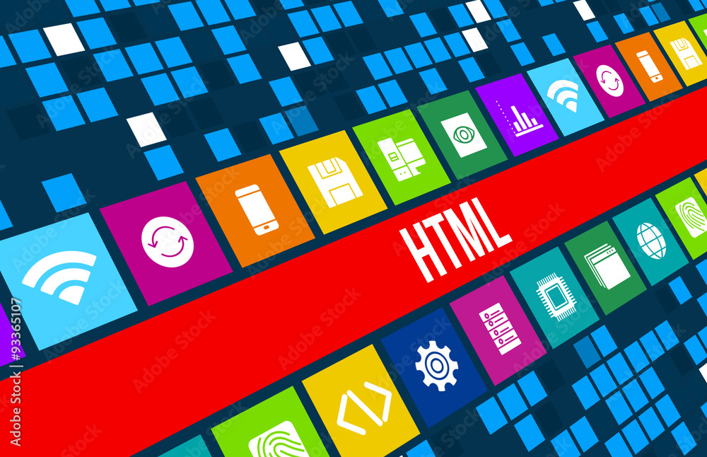 Wall mural html concept image with business icons and