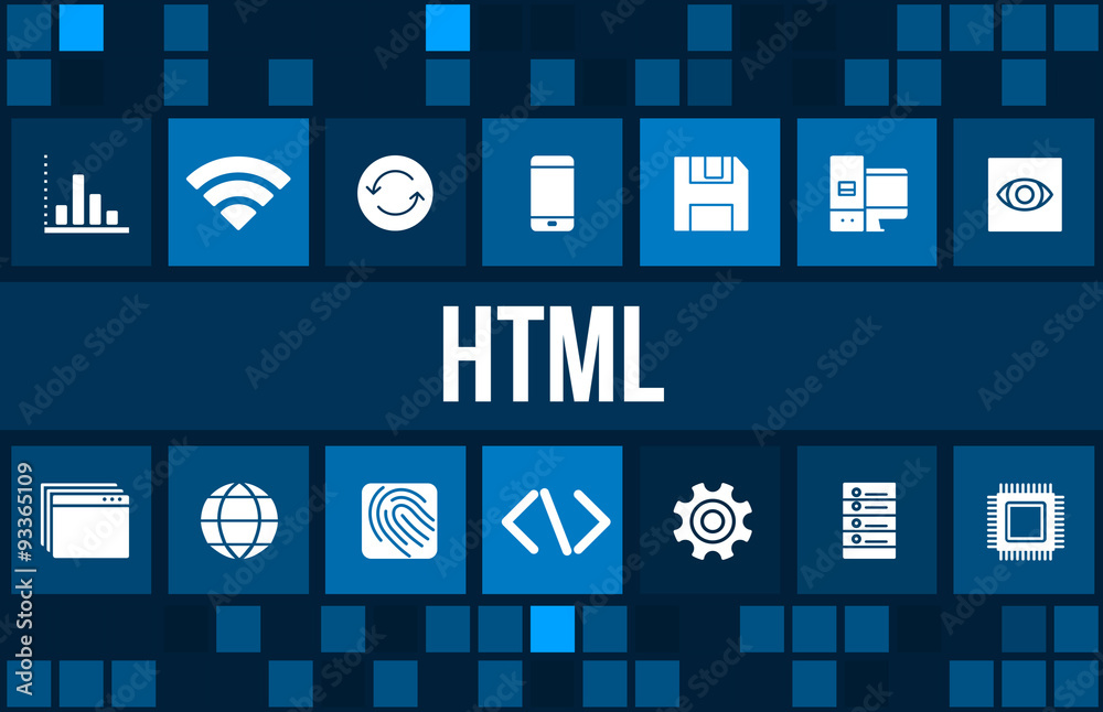 Wall mural html concept image with business icons and