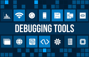Debugging tools concept image with business icons and