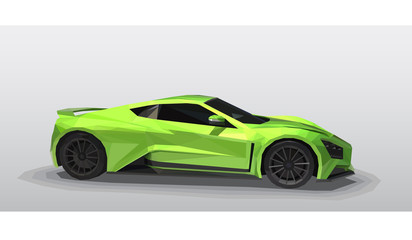 Green sport car - polygonal style.