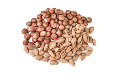 handful of dried nuts isolated on white background