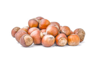 Hazelnuts on a white background