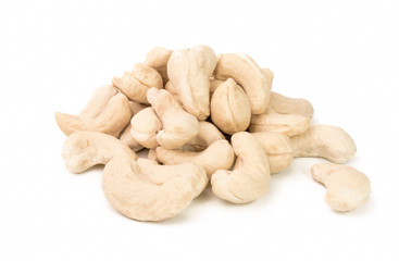 Roasted cashew nuts on white background