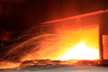 Steelmaking workshop，sparks fly, very beautiful