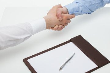 Businessmen shaking hands each other, white background