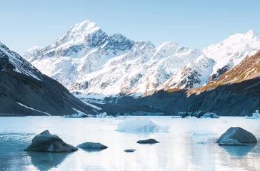 No drill blackout roller blinds Glaciers Stones and icebergs on Hooker Lake, Hooker Glacier, New Zealand