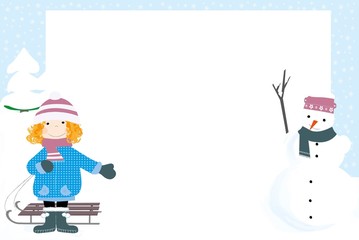 frame for your text,  background with child and snowman / winter