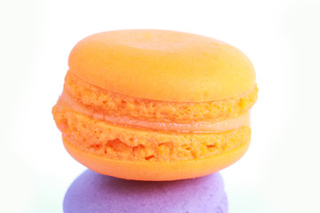 Sweet and colourful french macaroons or macaron on white background, Dessert.