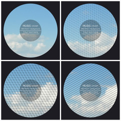 Fototapeta na wymiar Set of 4 music album cover templates. Blue cloudy sky. Abstract