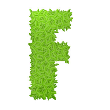 Uppecase letter F consisting of green leaves