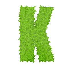 Uppecase letter K consisting of green leaves