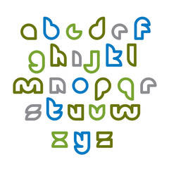 Clear unusual rounded typescript, colorful light green lowercase