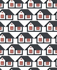 Real estate theme symmetric vector seamless pattern, houses