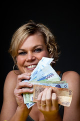 cute girl with money bank notes