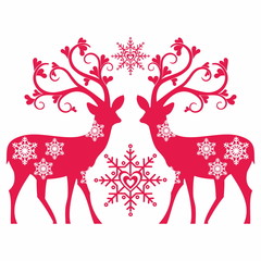 Reindeer. Love, hearts, snow.