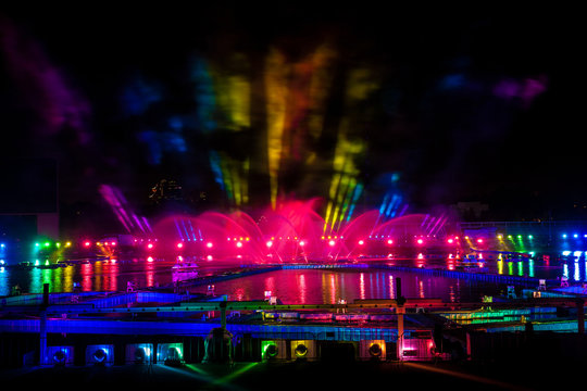 Laser and fireworks show in Moscow, Russia