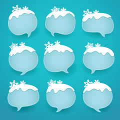 Winter labels in form of speech snow bubbles 