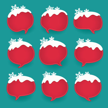 Winter labels in form of speech snow bubbles 