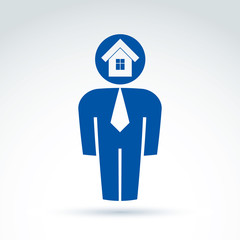 White collar office worker man icon with house real estate icon,