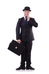 Funny businessman isolated on white