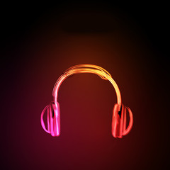 Neon Headphones grunge music easy editable - 93378312