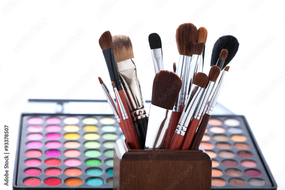 Wall mural makeup brushes and cosmetic powder