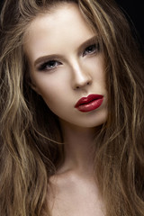 Fototapeta premium Beautiful woman with evening make-up and long straight hair