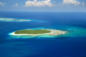 Beautiful tropical Maldivian island from above.