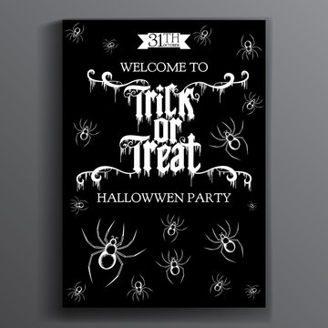 Halloween Party Design template, with spiders and text - Trick o