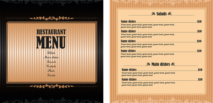 Vector template design restaurant menu